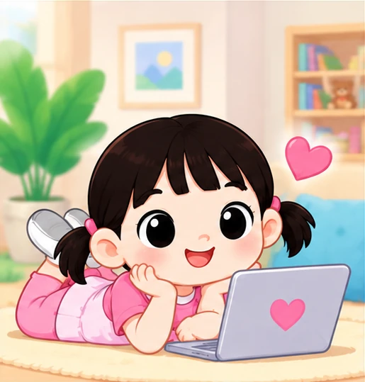 Child happily reading a story on a laptop