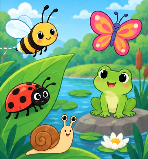 Butterfly and ladybug on green garden leaves